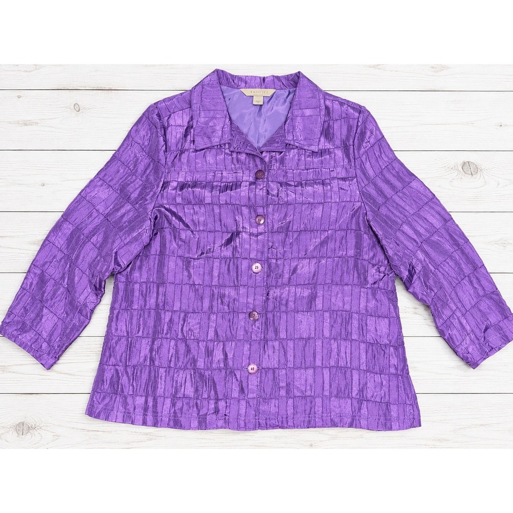 Tanjay Purple Textured Button Up Shirt Blouse Shimmer Pleated Plus Size Mod 18W